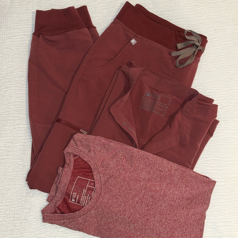 🍒 3 Piece- Figs Dark Cherry Scrubs Set🍒